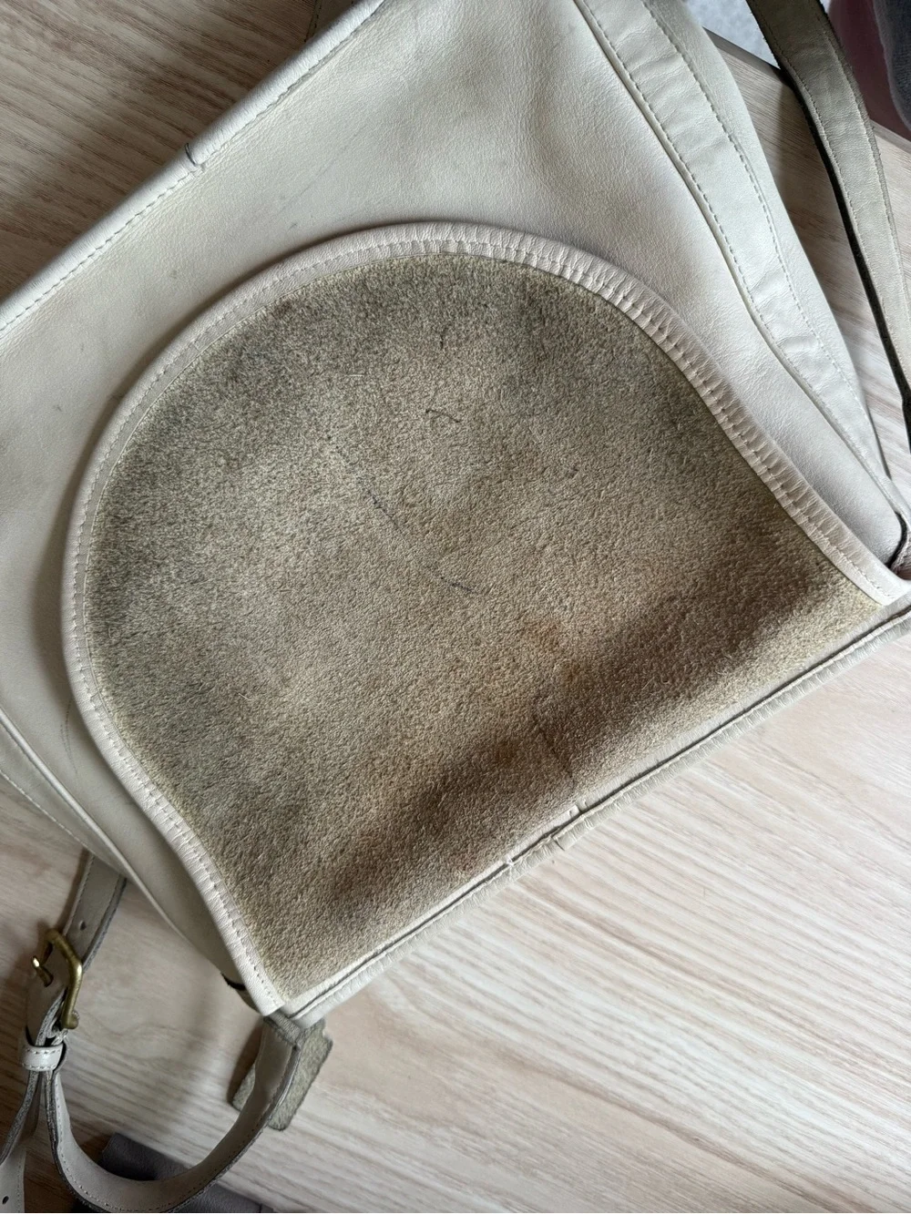 RARE Vintage 80s Coach NYC Cream Leather Bucket Bag with Drawstring and flap top